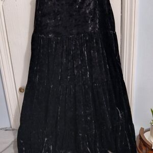 Elegant Black Tiered Velvet Skirt Whimsigoth Vintage